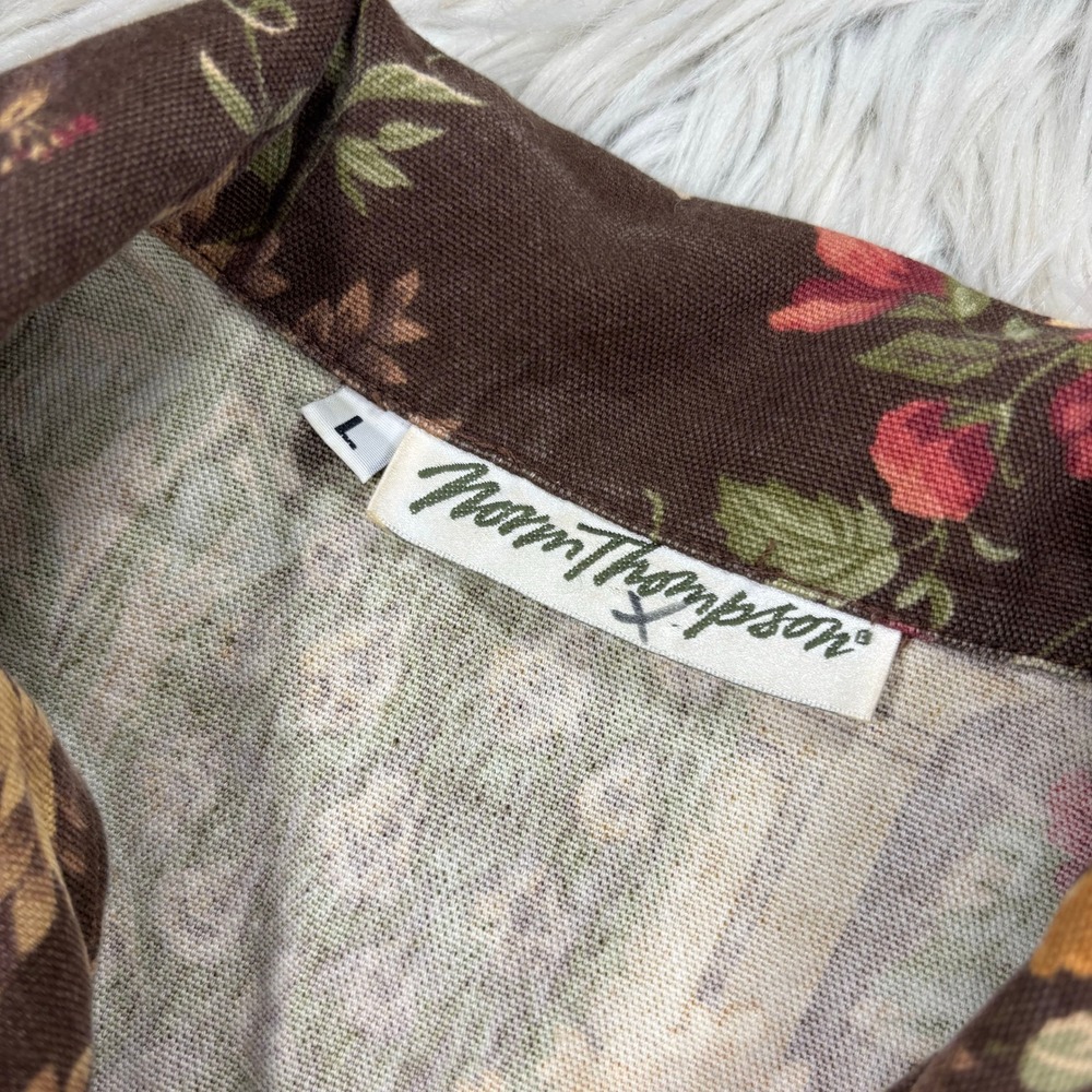 Norm Thompson Women's L Brown Floral Peacock Twill Jacket Art Deco Artsy - Picture 3 of 4